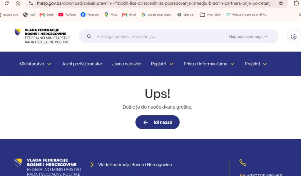 Screenshot s web-strane Ministarstva 01.07.2026. 